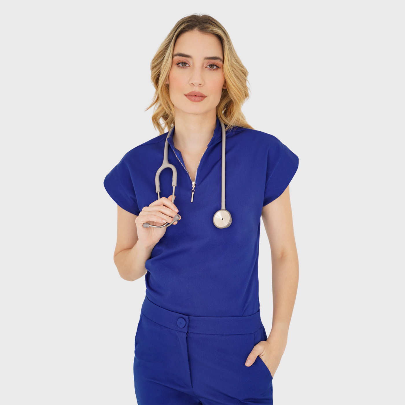 Women's Front Zip Mandarin Collar Scrub Top