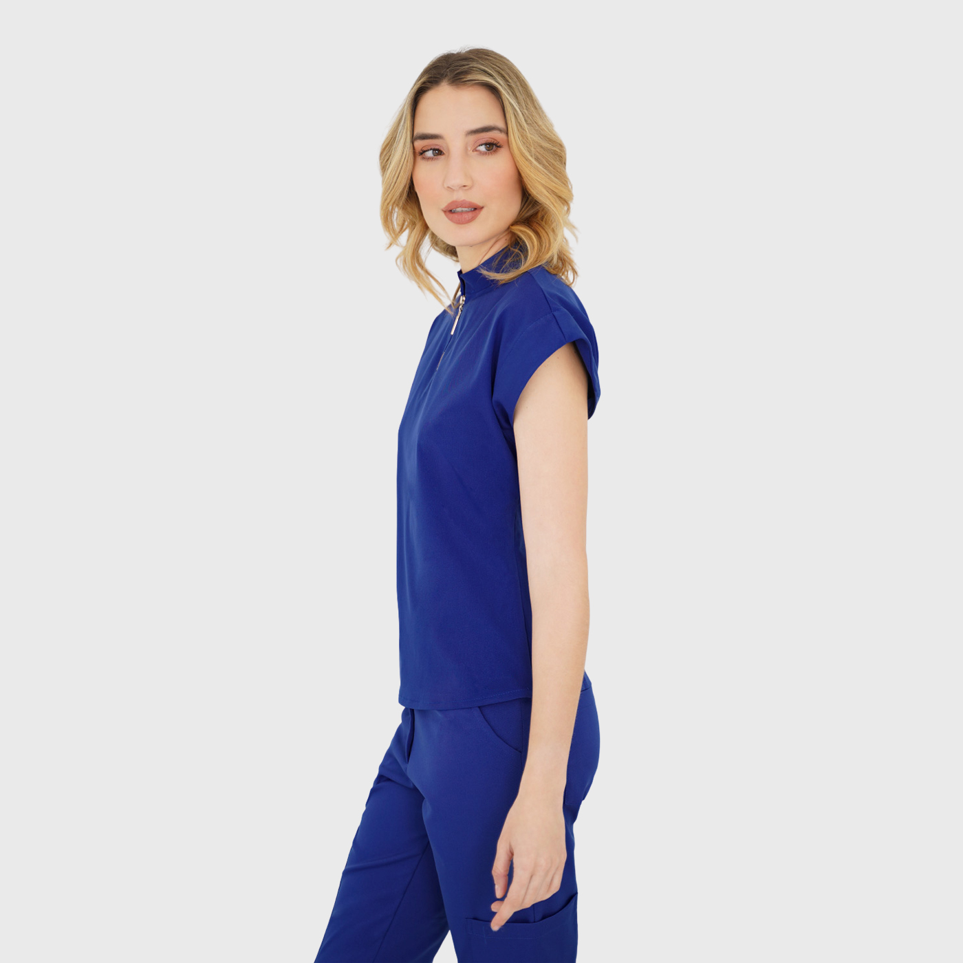 Women's Front Zip Mandarin Collar Scrub Top