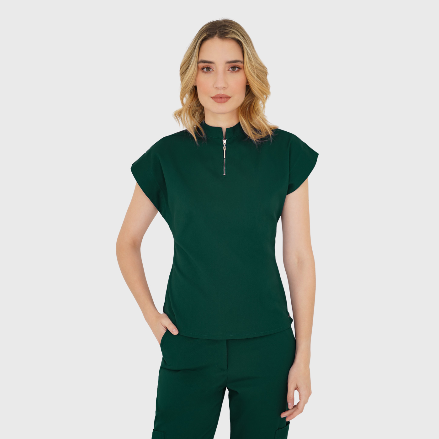 Women's Front Zip Mandarin Collar Scrub Top