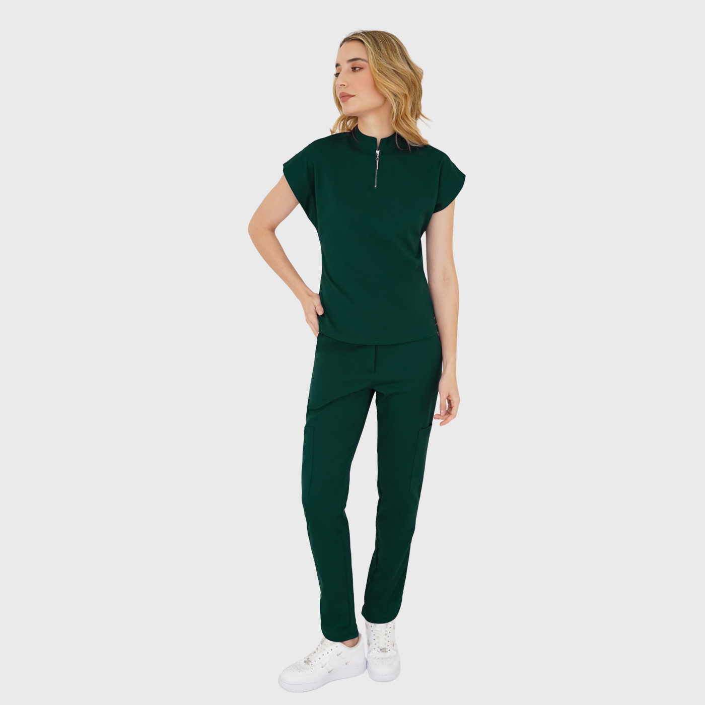 Women's Front Zip Mandarin Collar Scrub Top