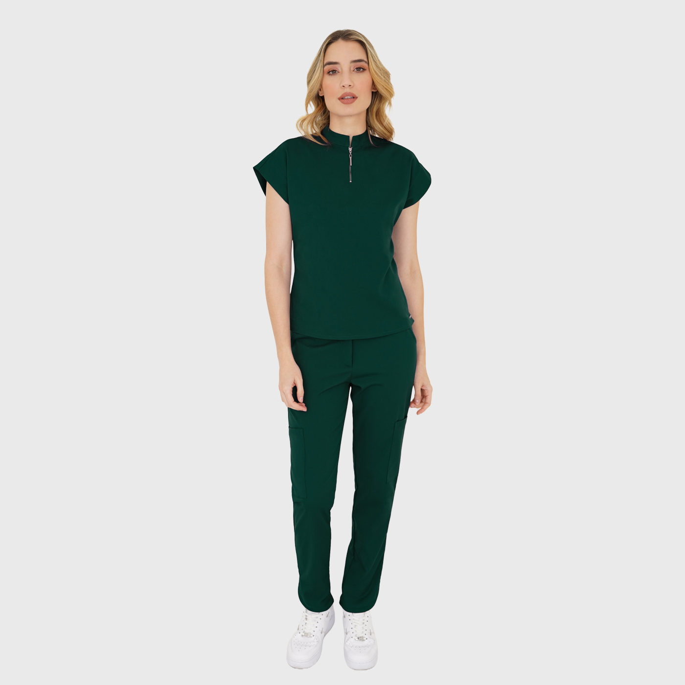 Women's Front Zip Mandarin Collar Scrub Top