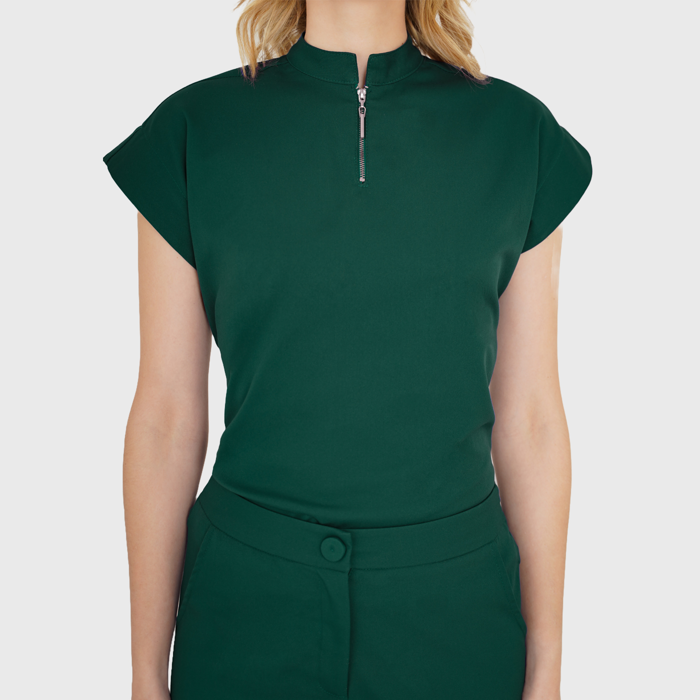 Women's Front Zip Mandarin Collar Scrub Top