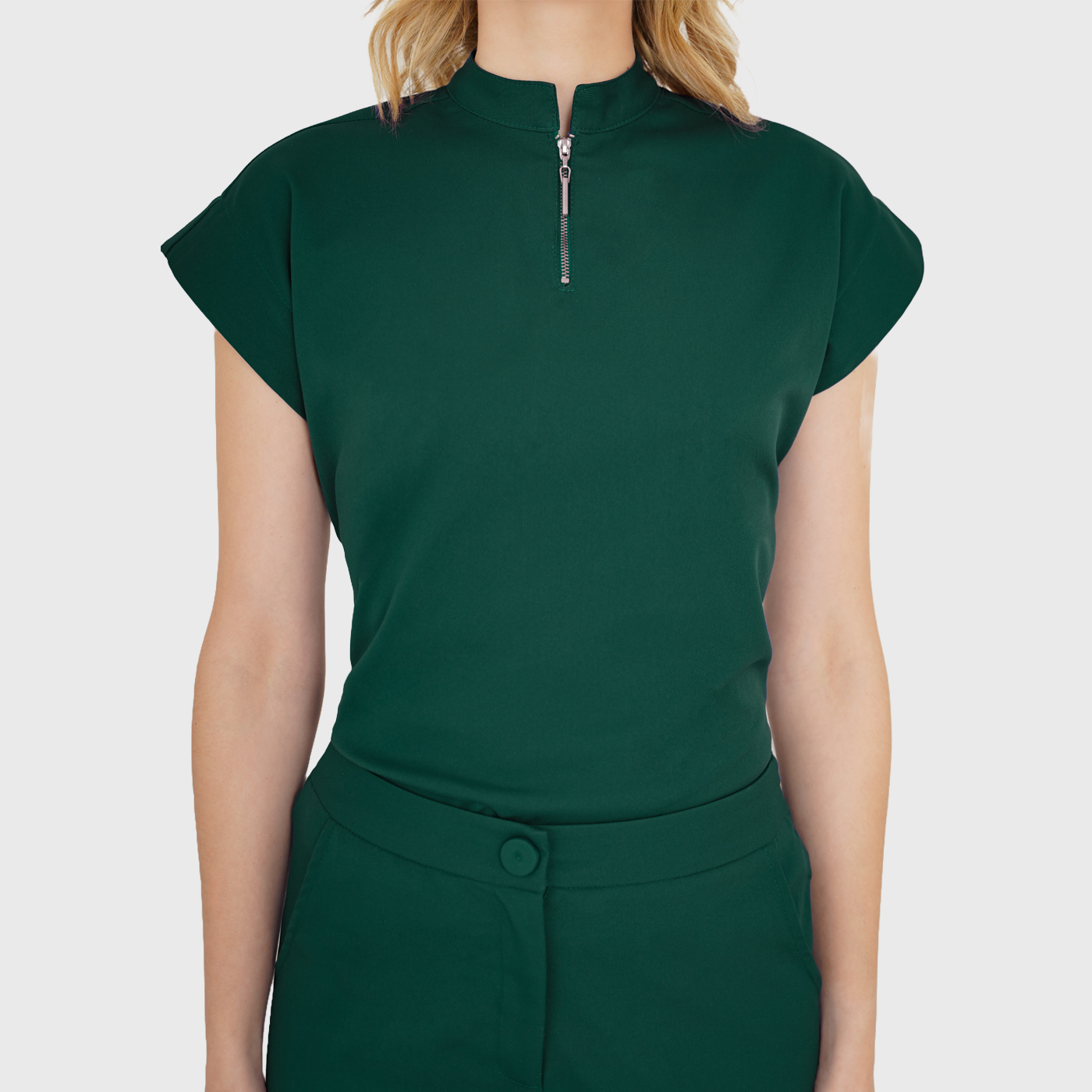 Women's Front Zip Mandarin Collar Scrub Top