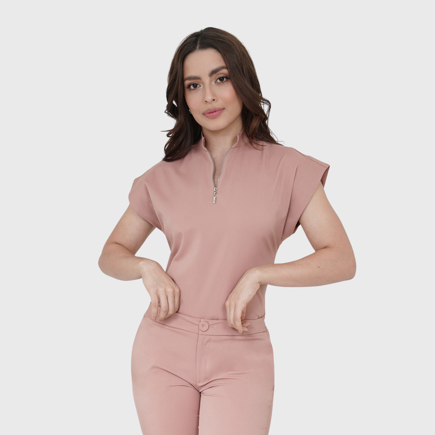 Clara Women's Zip Mandarin Collar Tuck In Scrub Top