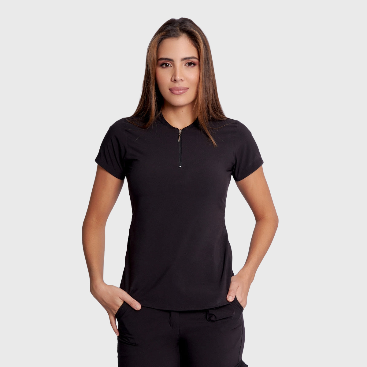 Women's Simple Zip Collar Scrub Top