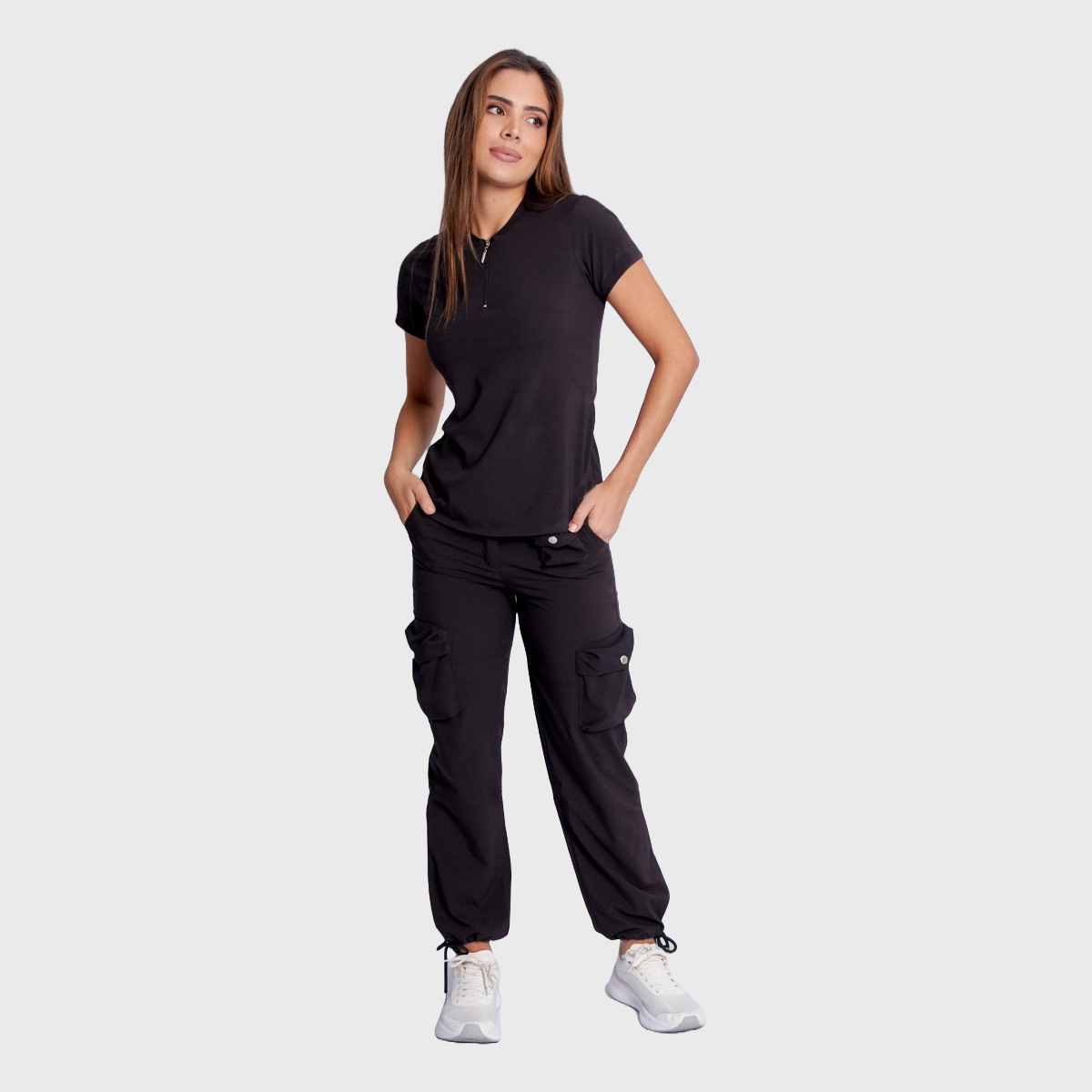 Women's Simple Zip Collar Scrub Top