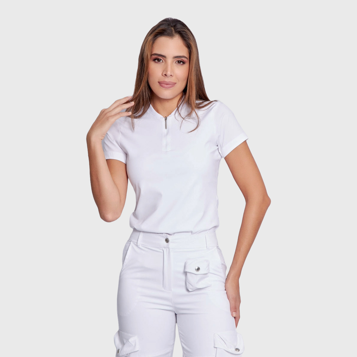 Women's Simple Zip Collar Scrub Top