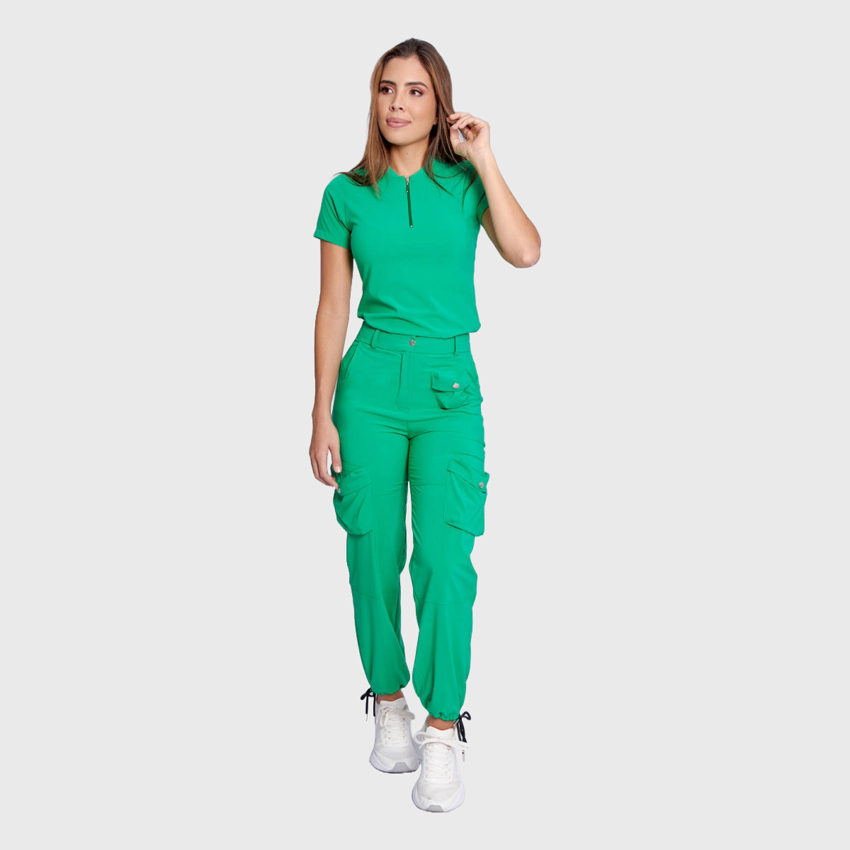 Women's Simple Zip Collar Scrub Top