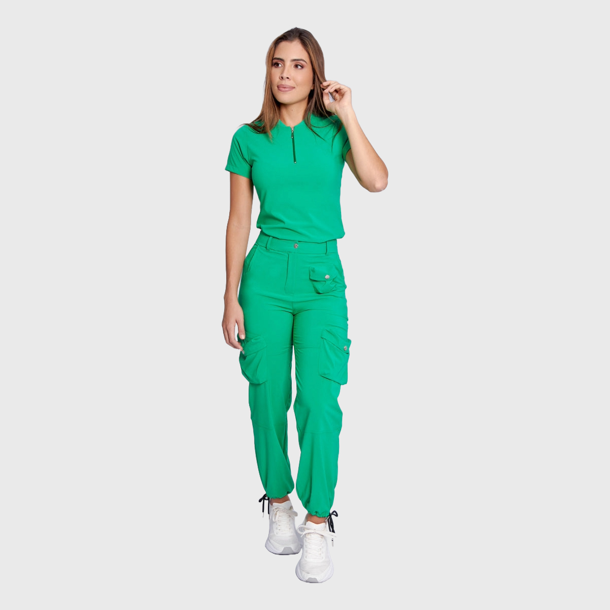 Women's Simple Zip Collar Scrub Top