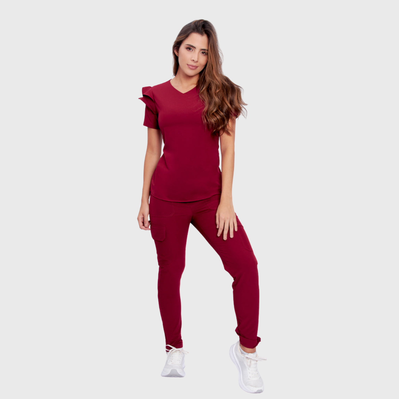 Women's V-Neck Ruffle Sleeve Scrub Top