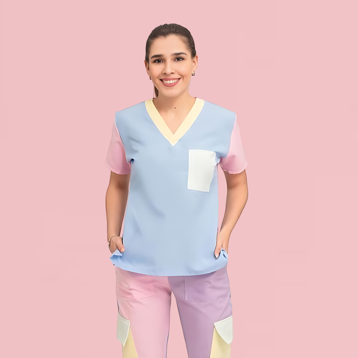 Women's Rainbow Stitching Nurse Scrub Top