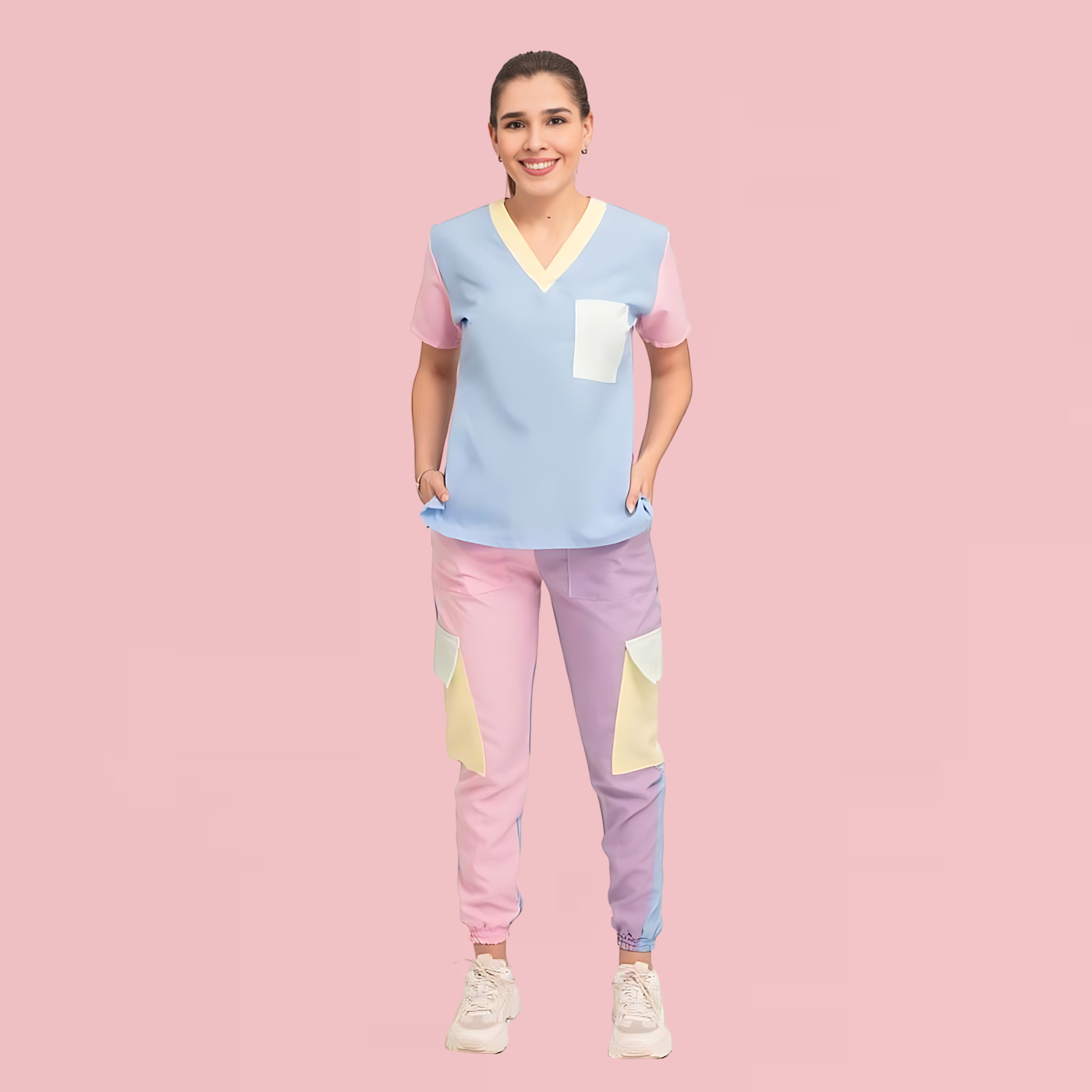 Women's Rainbow Stitching Nurse Scrub Top