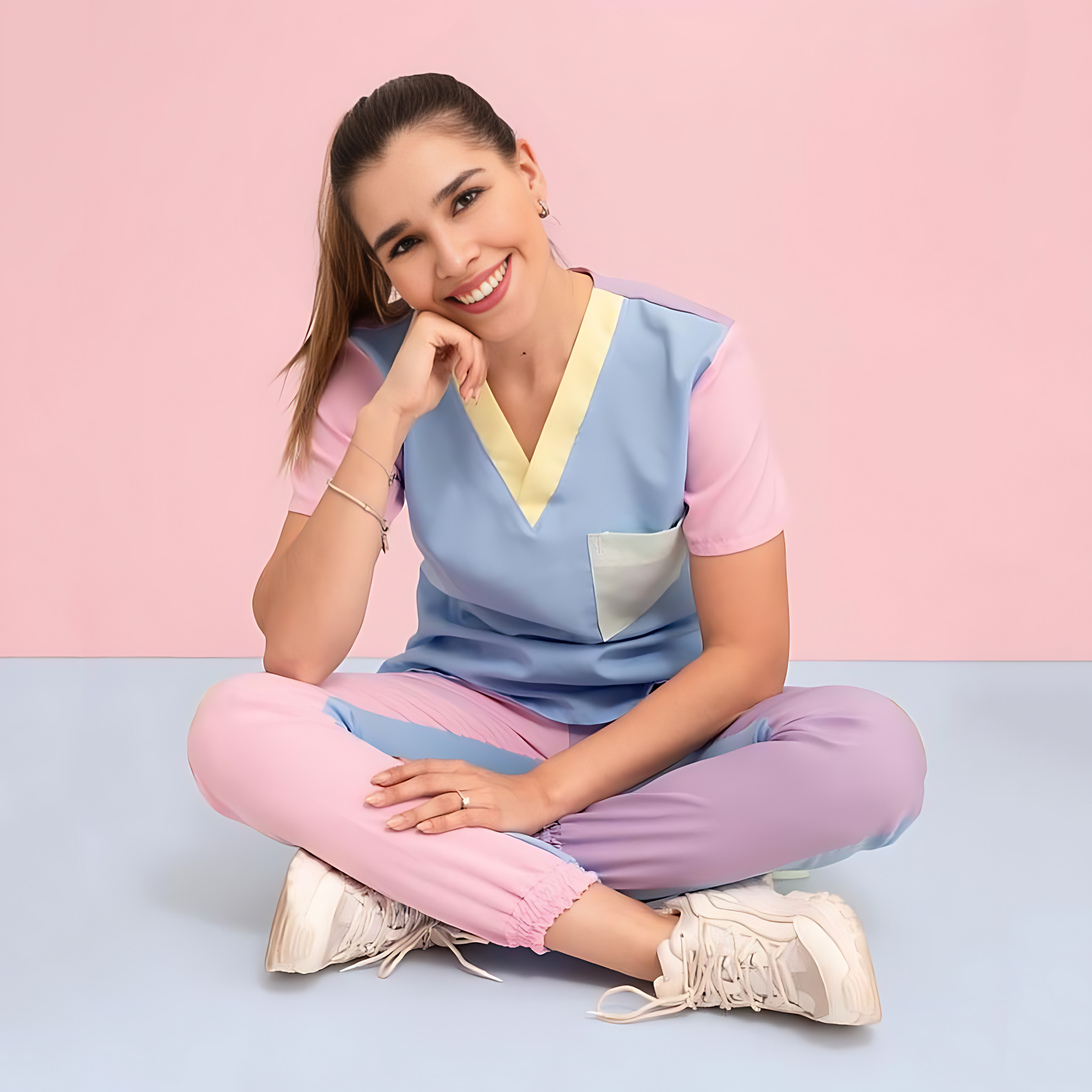 Women's Rainbow Stitching Nurse Scrub Top