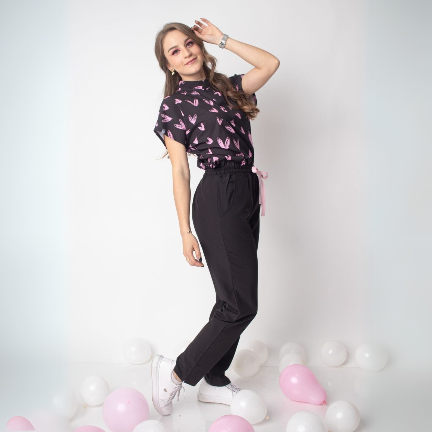 Women's Loose Fit Mandarin Collar Printed Scrub Top™