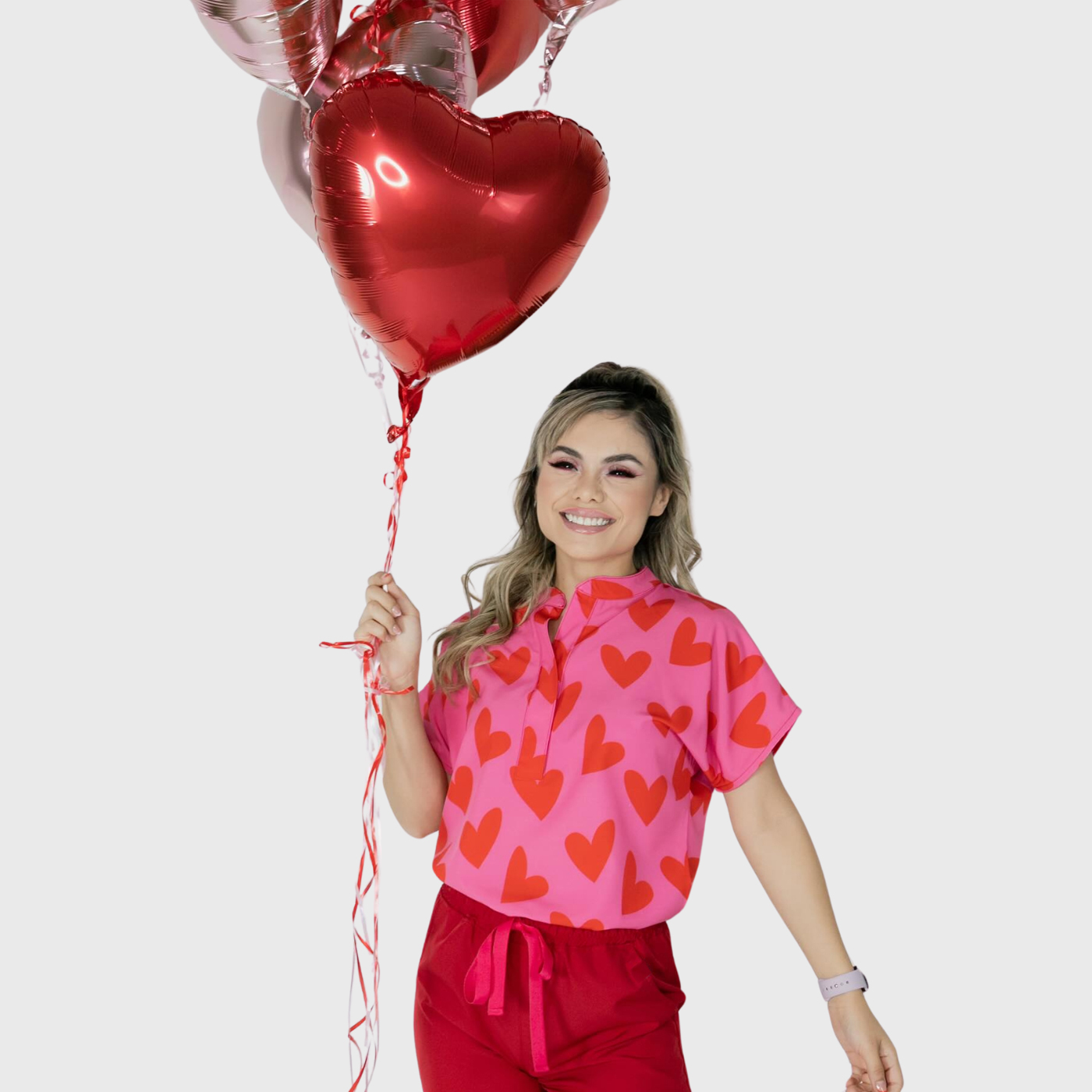 Women's Loose Fit Mandarin Collar Printed Scrub Top™