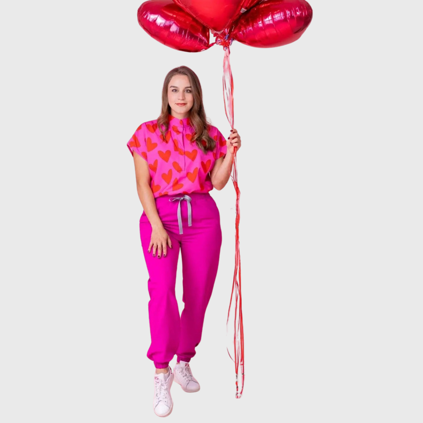 Women's Loose Fit Mandarin Collar Printed Scrub Top™