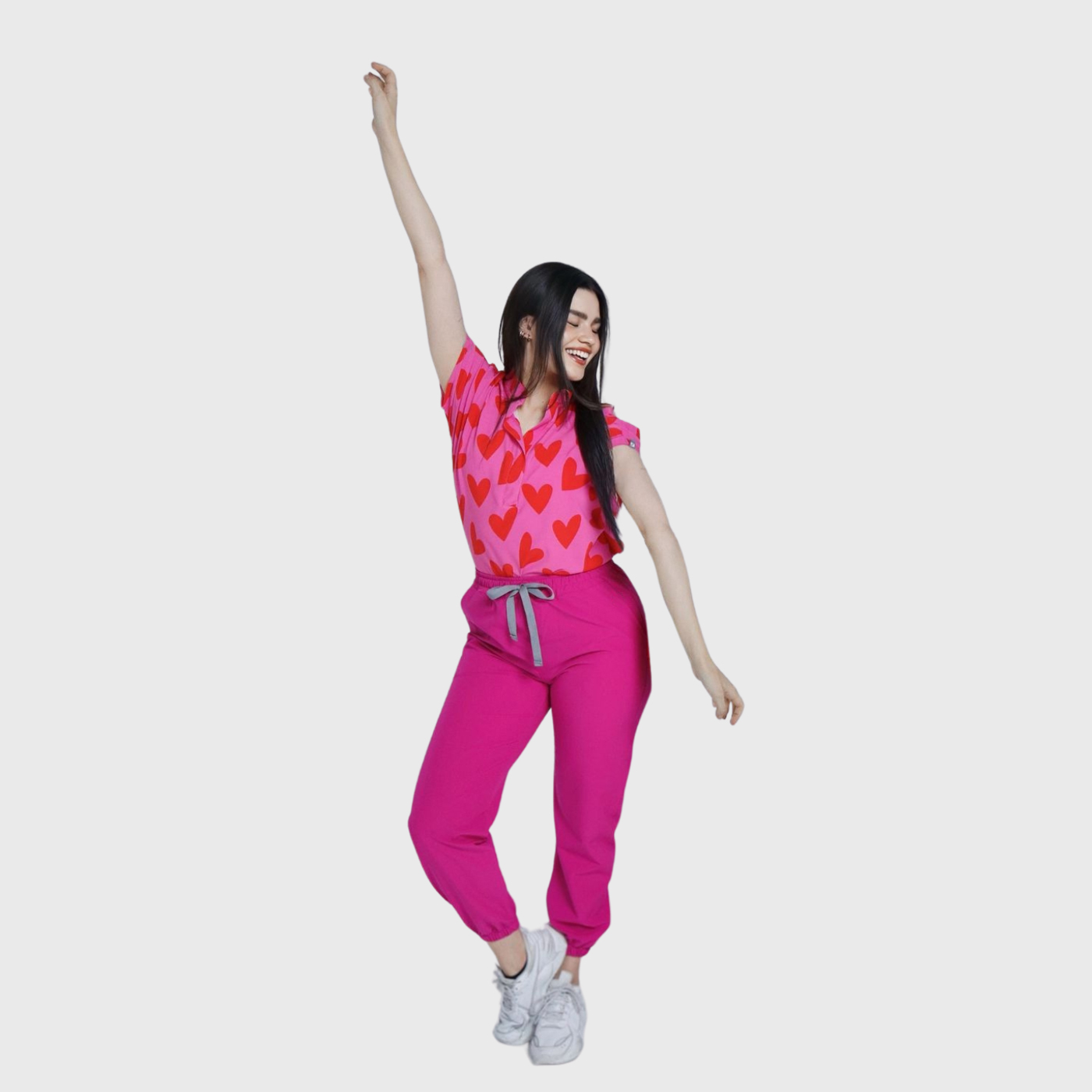 Women's Loose Fit Mandarin Collar Printed Scrub Top™