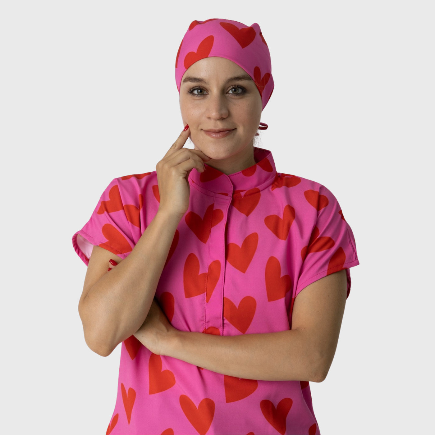 Women's Loose Fit Mandarin Collar Printed Scrub Top™