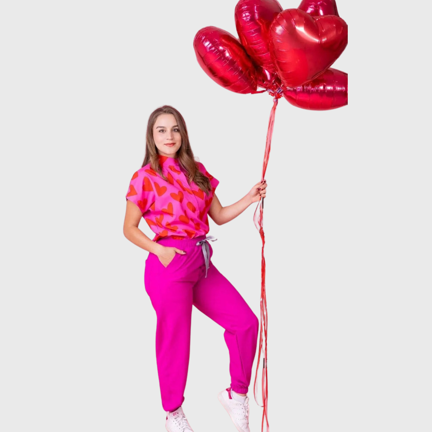 Women's Loose Fit Mandarin Collar Printed Scrub Top™