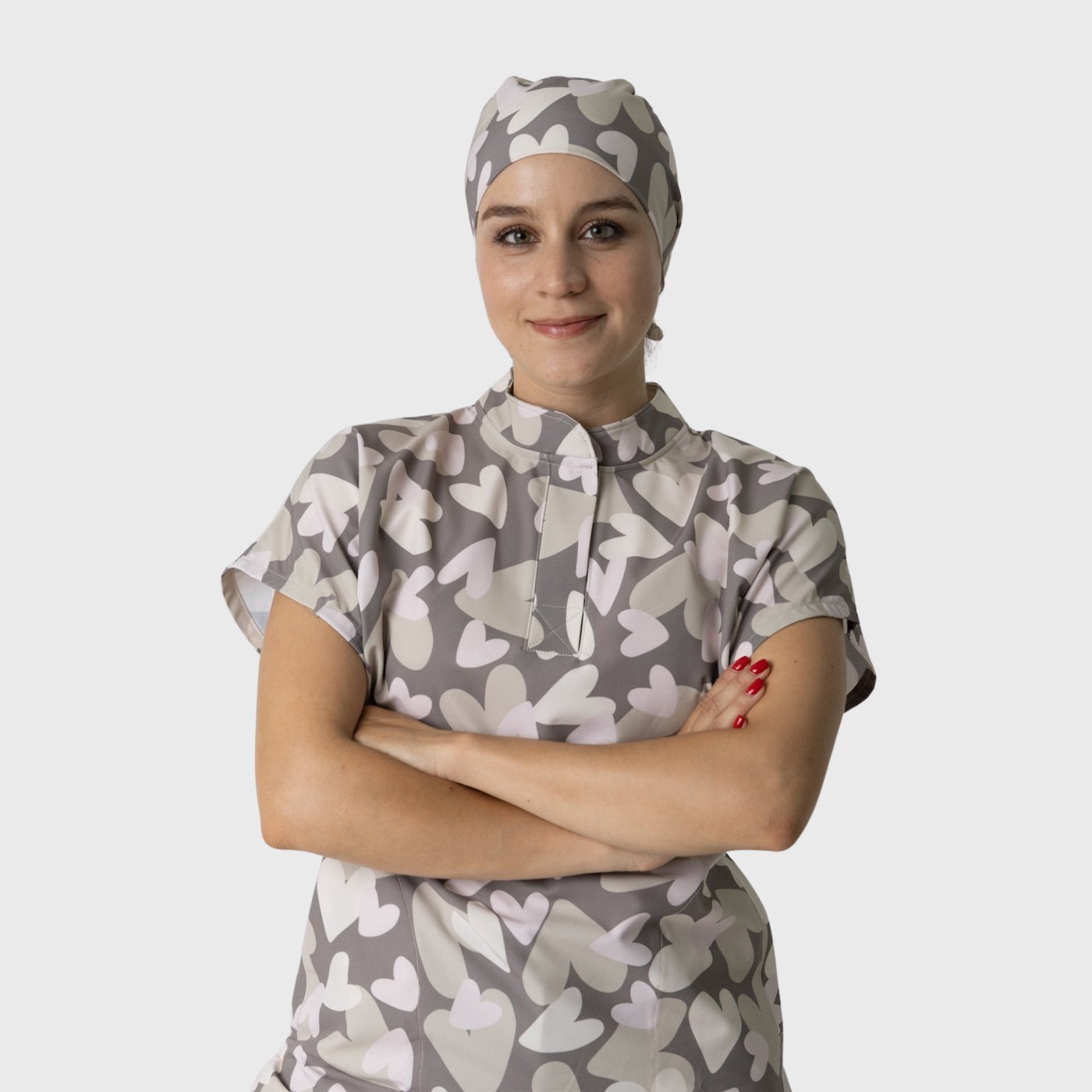 Women's Loose Fit Mandarin Collar Printed Scrub Top™