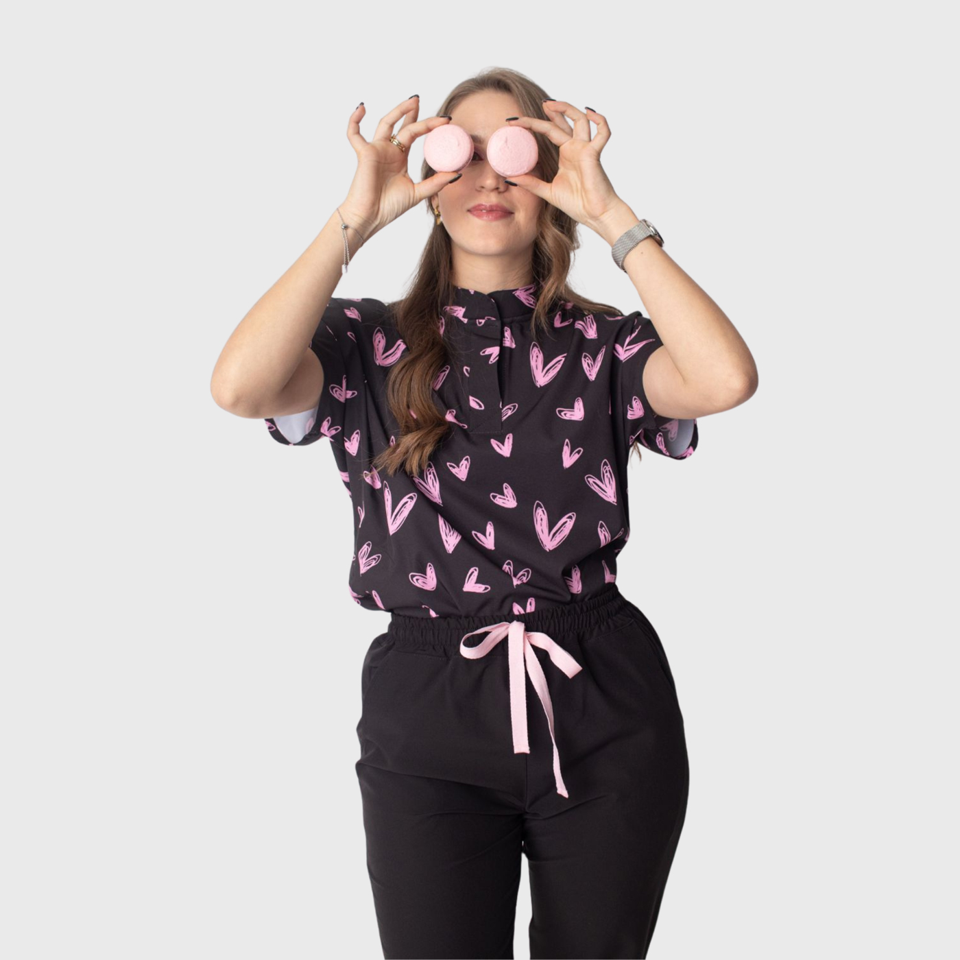 Women's Loose Fit Mandarin Collar Printed Scrub Top™