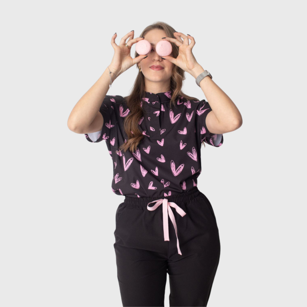 Women's Loose Fit Mandarin Collar Printed Scrub Top™