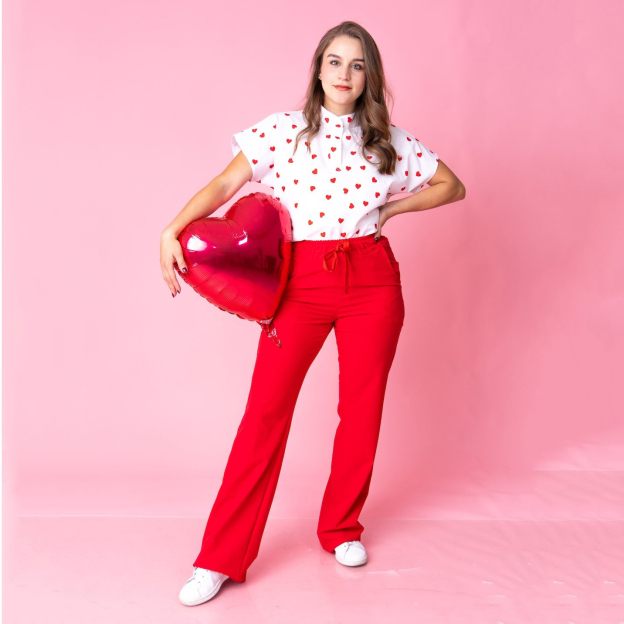 Women's Loose Fit Mandarin Collar Printed Scrub Top™