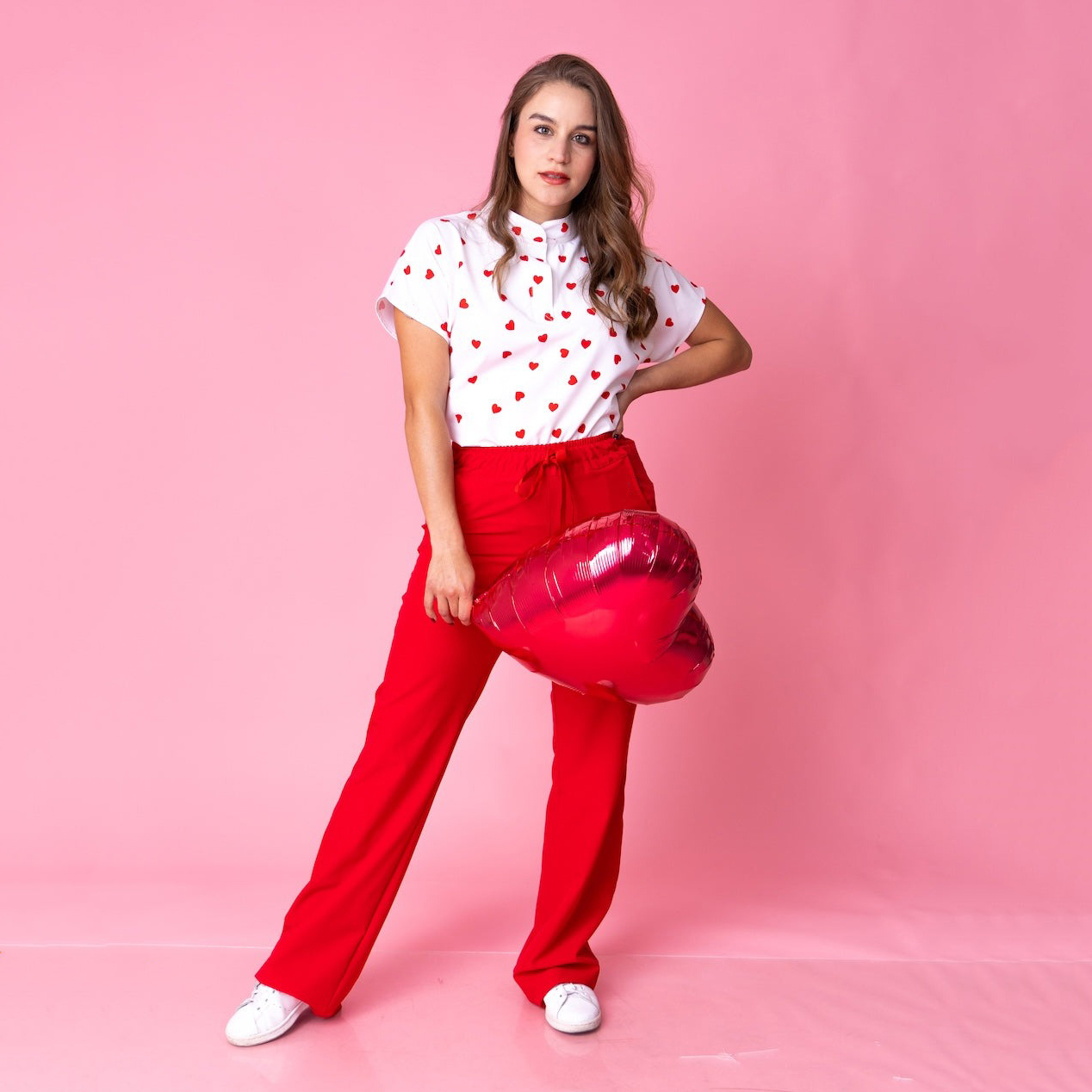 Women's Loose Fit Mandarin Collar Printed Scrub Top™