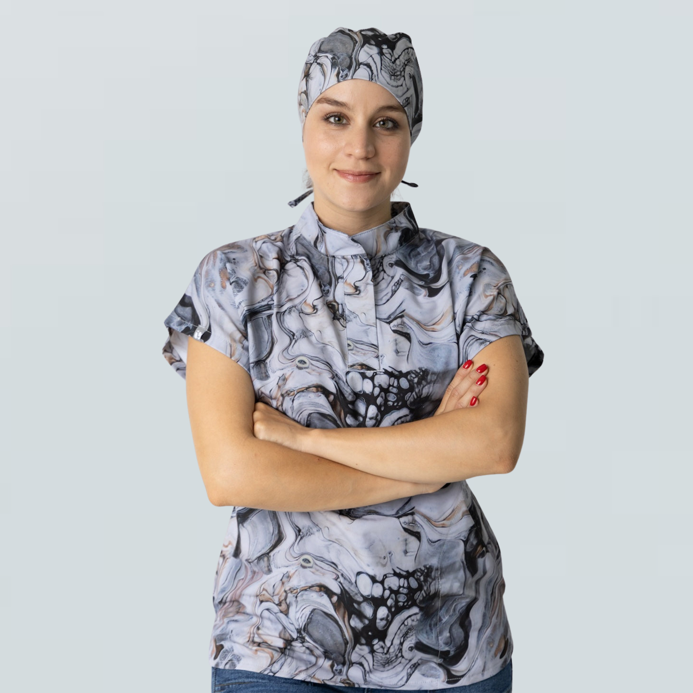 Women's Mandarin Collar Printed Scrub Top™