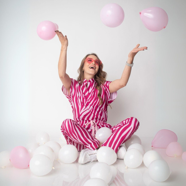 Women's Pink Stripes Scrub Set JOJ2