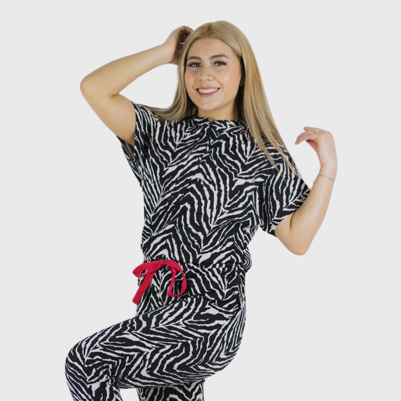 Women's Zebra Print Mandarin Collar Scrub Top
