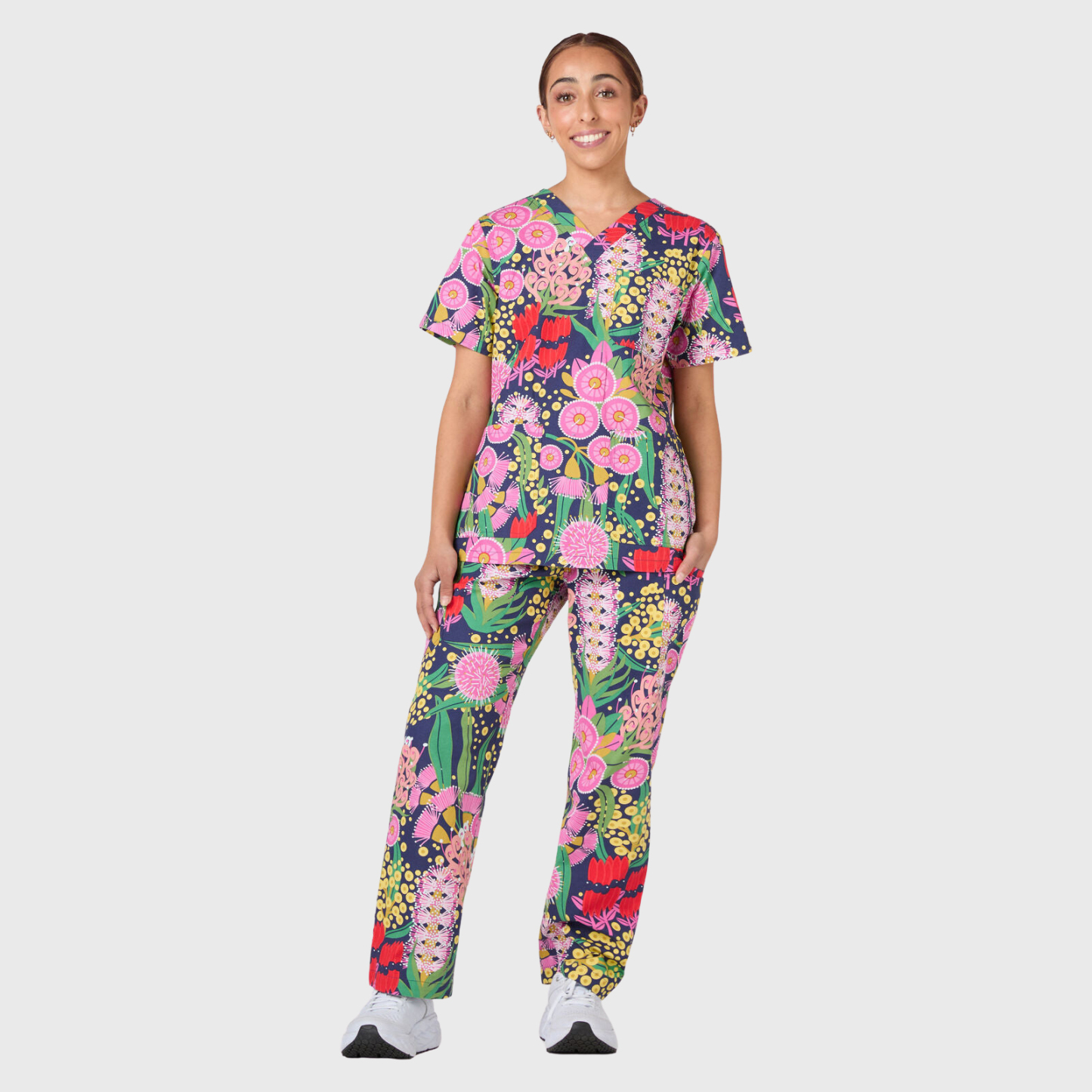 Clara Women's Fantasy Flowers Printed Scrub Set NSP10