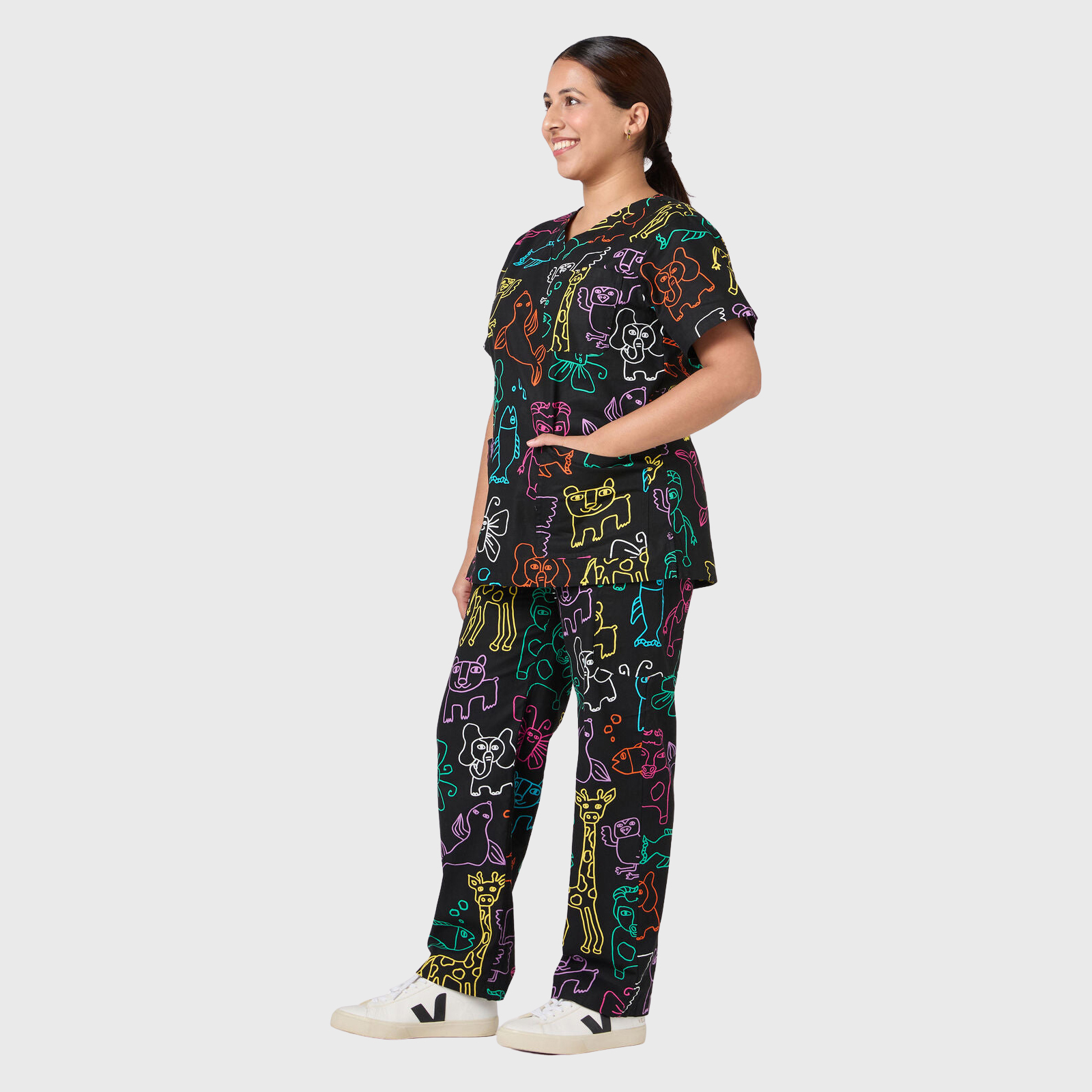 Women's Fluorescent Animals Printed Scrub Set NSP18