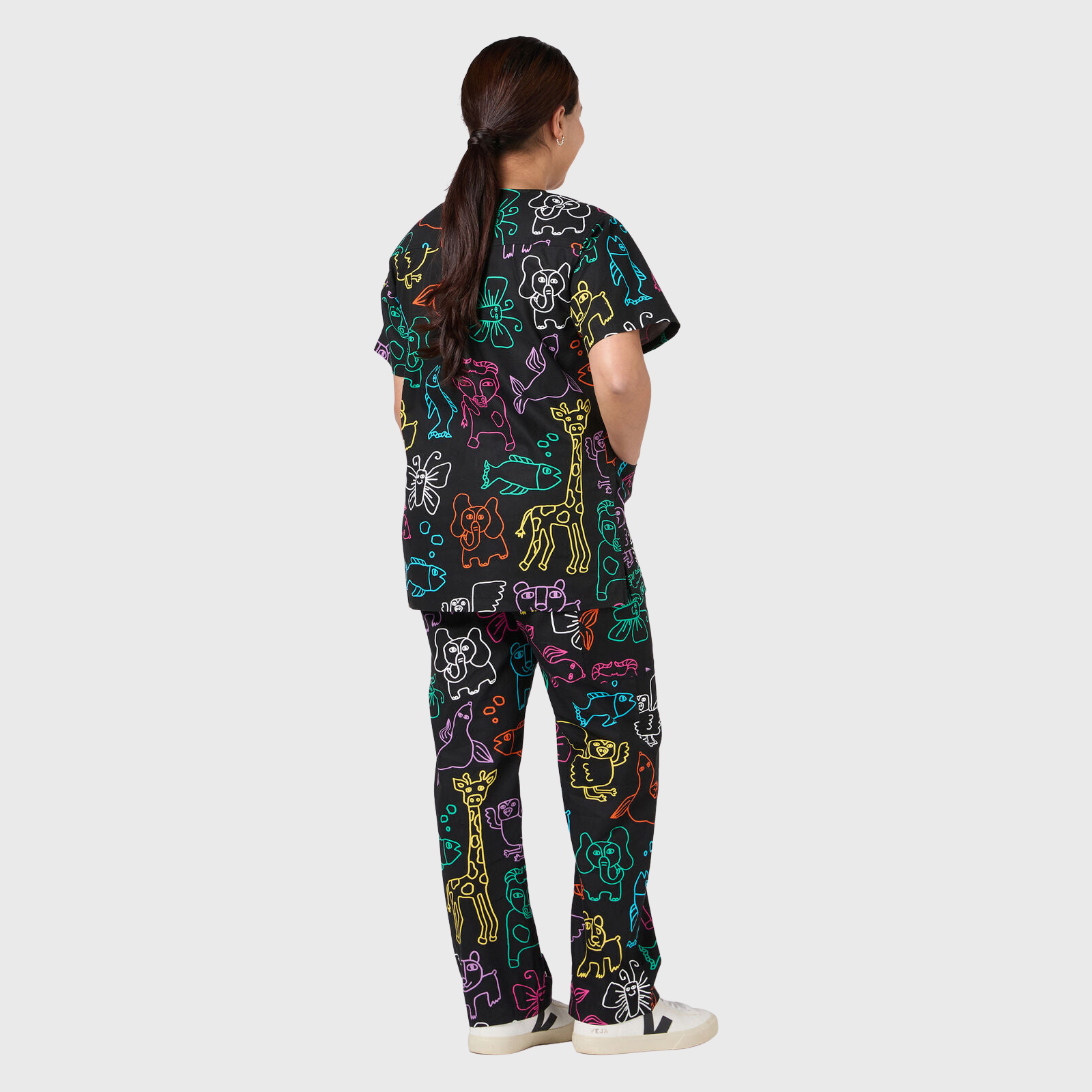 Women's Fluorescent Animals Printed Scrub Set NSP18