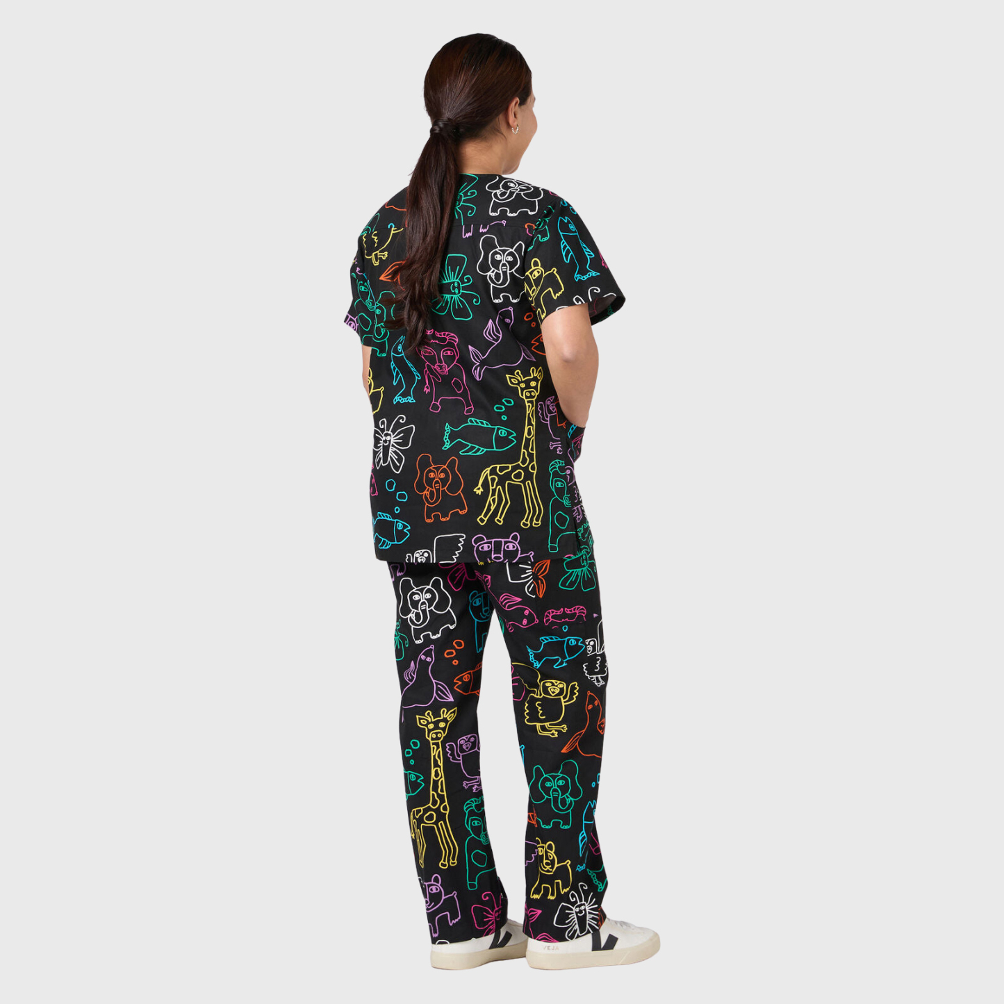 Women's Fluorescent Animals Printed Scrub Set NSP18