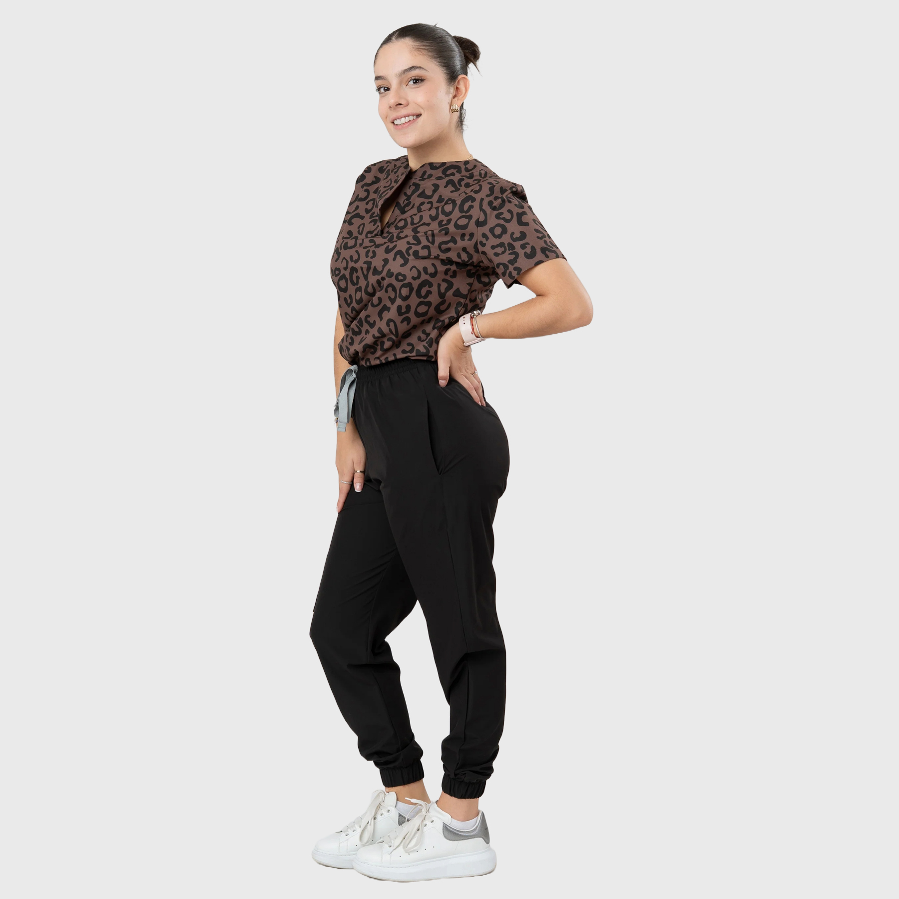 Women's Brown Leopard Printed Scrub Set NST10