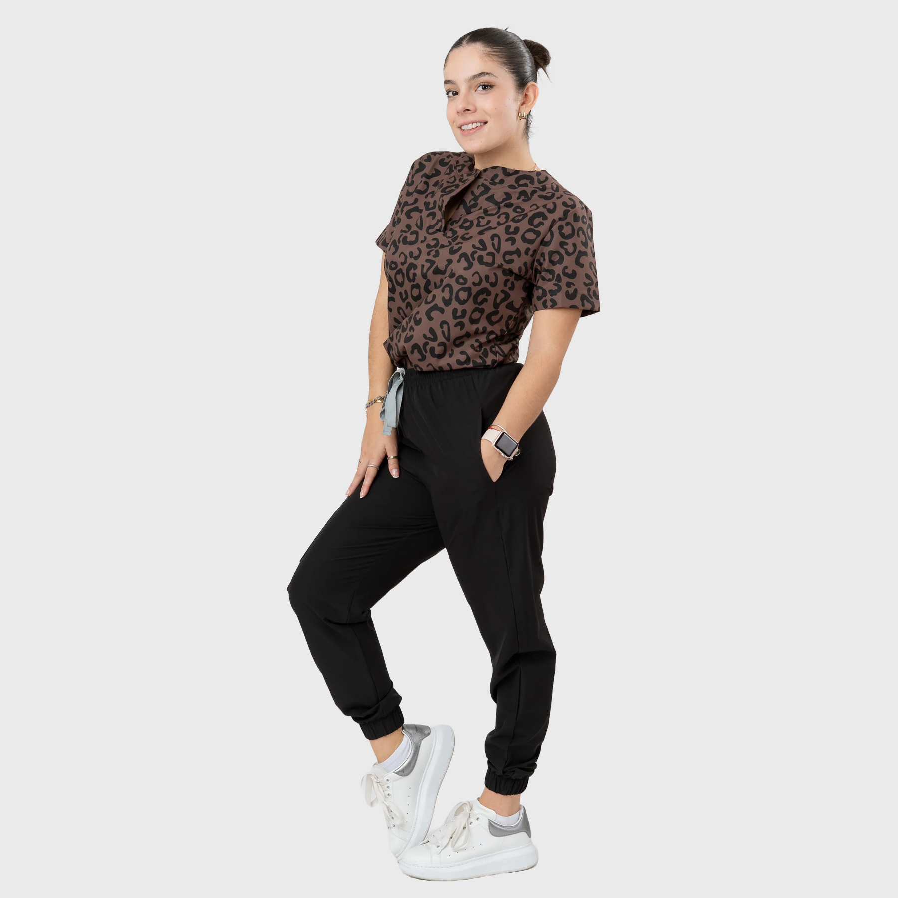 Women's Brown Leopard Printed Scrub Set NST10