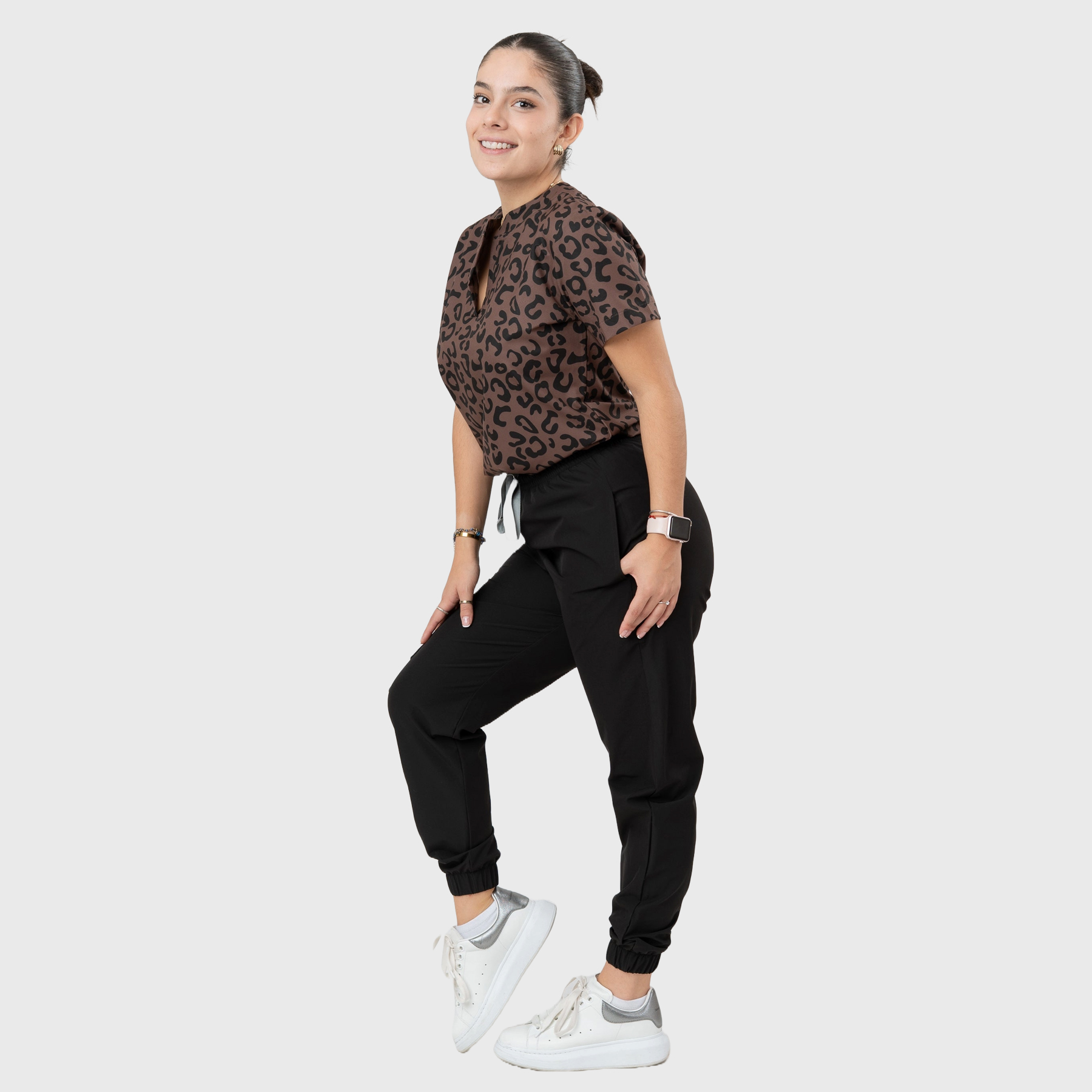 Women's Brown Leopard Printed Scrub Set NST10