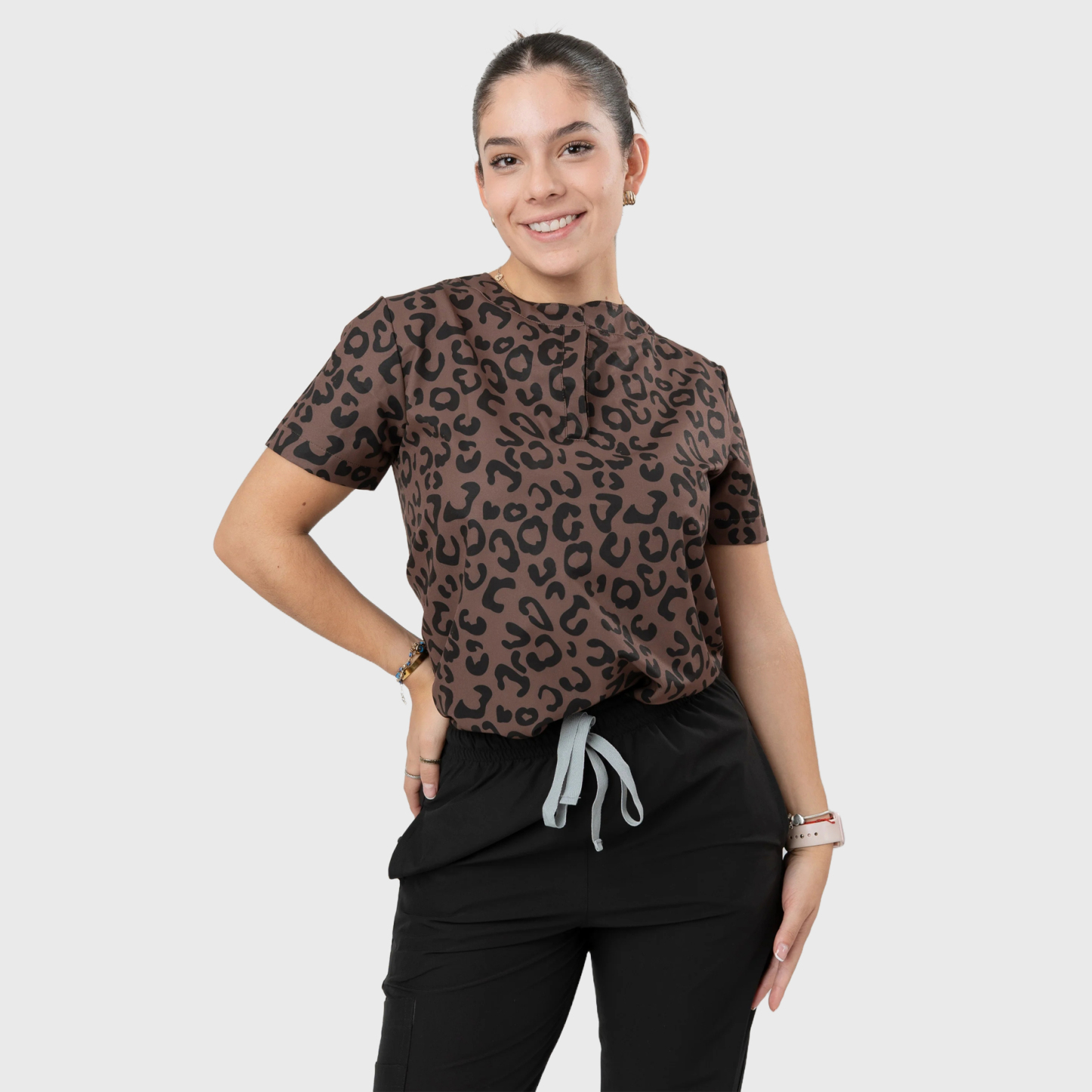 Women's Brown Leopard Printed Scrub Set NST10