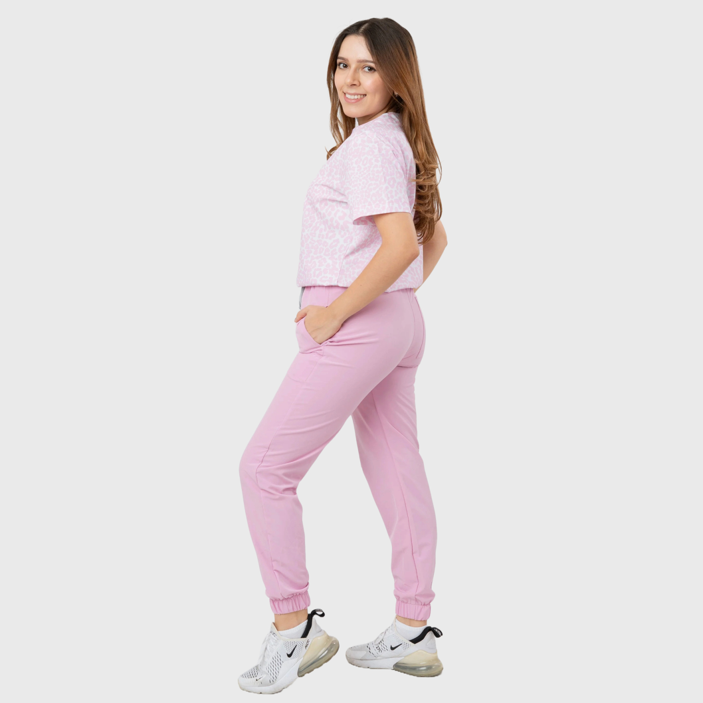 Women's Pink Leopard Printed Scrub Set NST11