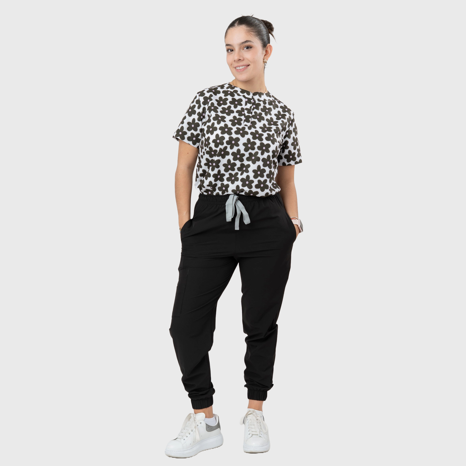 Women's Monochrome Floral Printed Scrub Set NST12