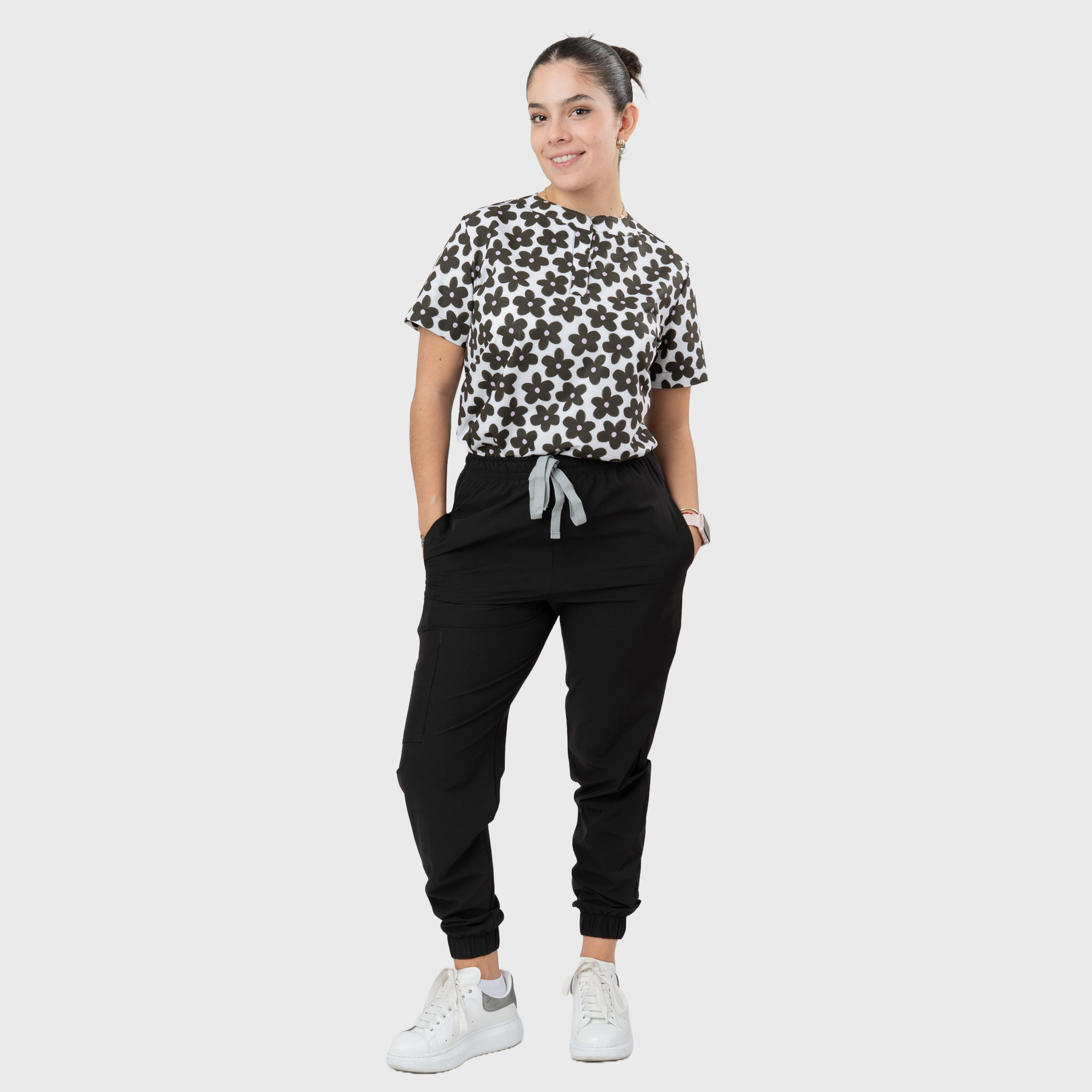 Women's Monochrome Floral Printed Scrub Set NST12