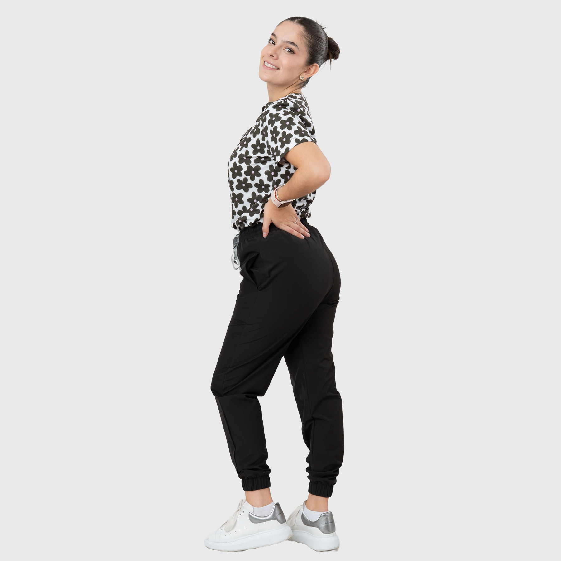 Women's Monochrome Floral Printed Scrub Set NST12