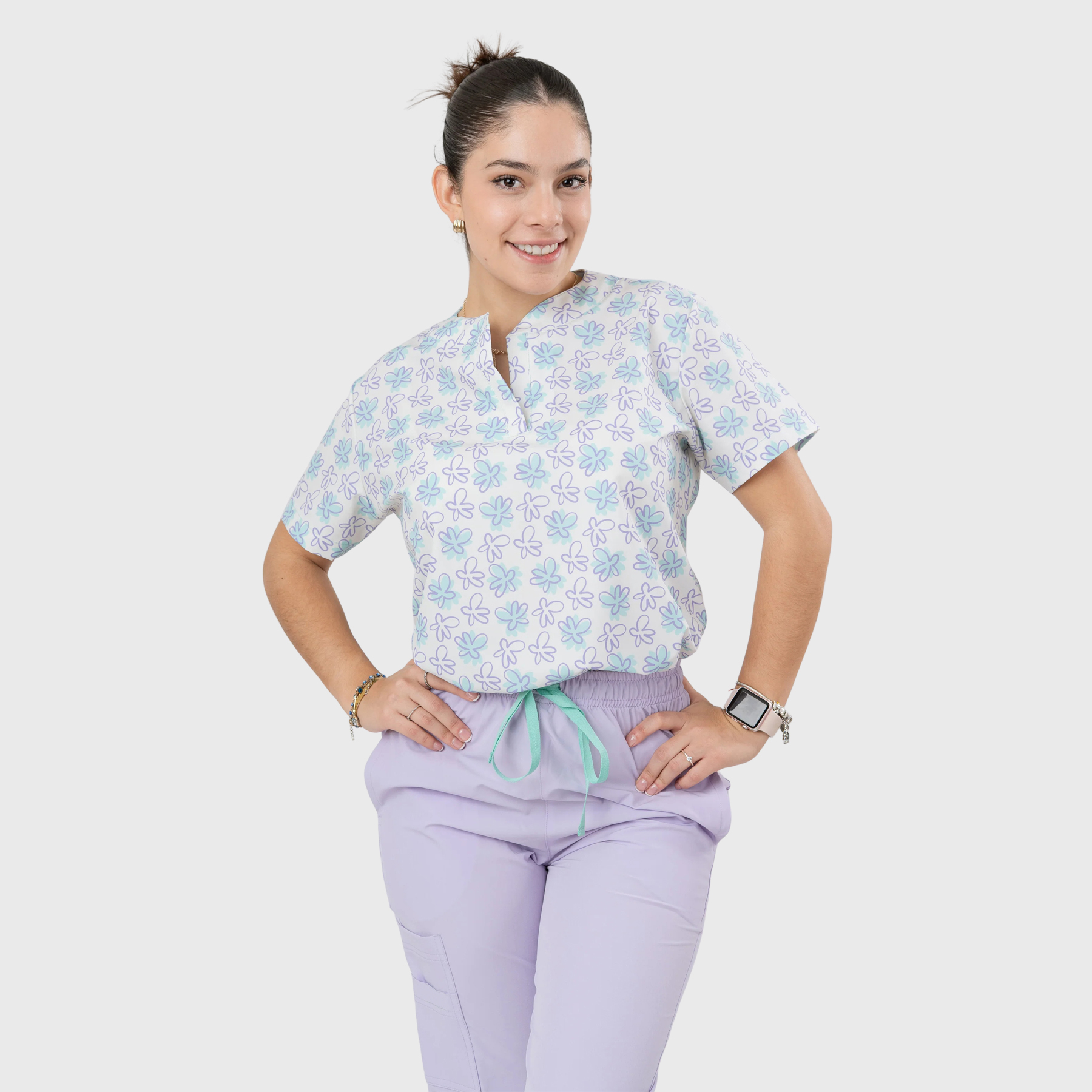 Women's Hawaiian Blue Printed Scrub Set NST15