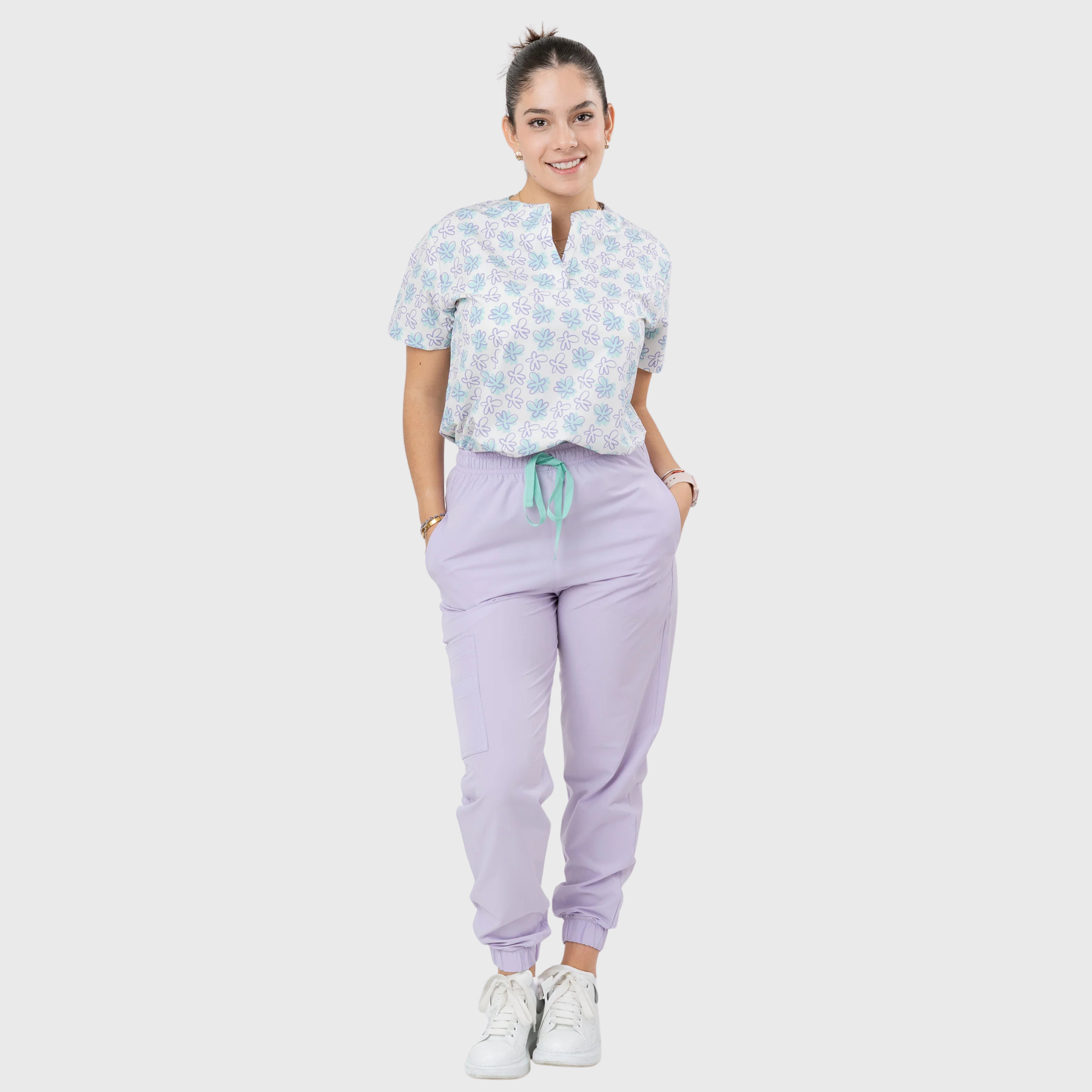 Women's Hawaiian Blue Printed Scrub Set NST15