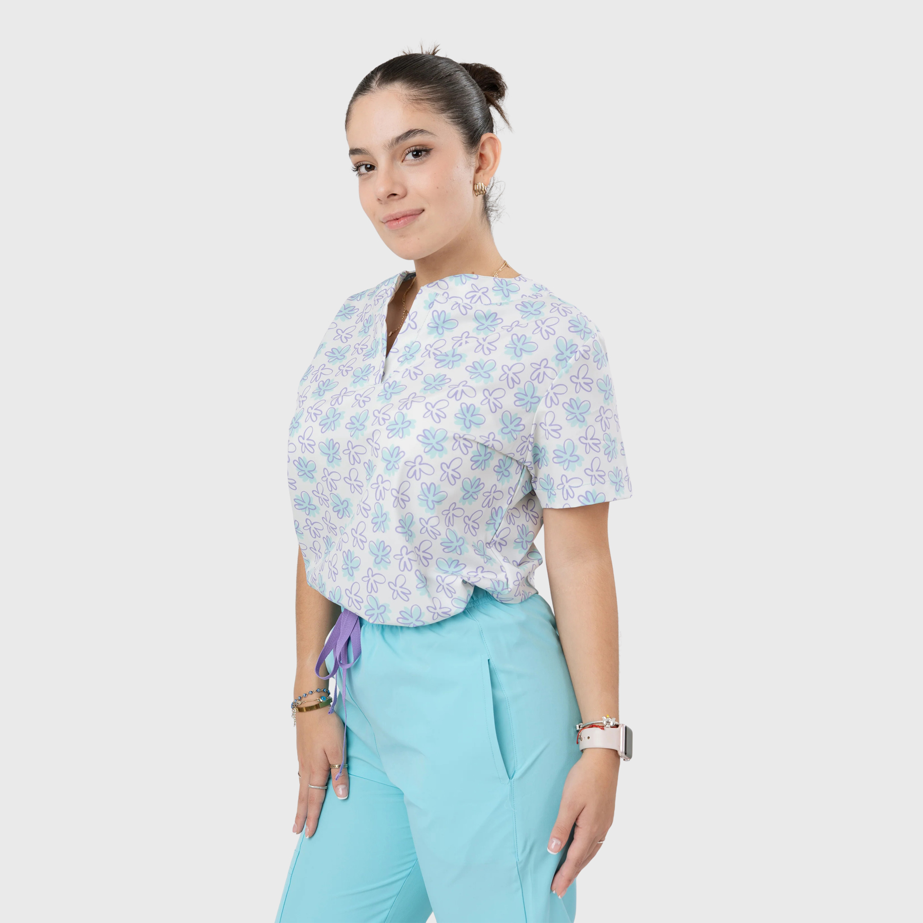 Women's Hawaiian Blue Printed Scrub Set NST15