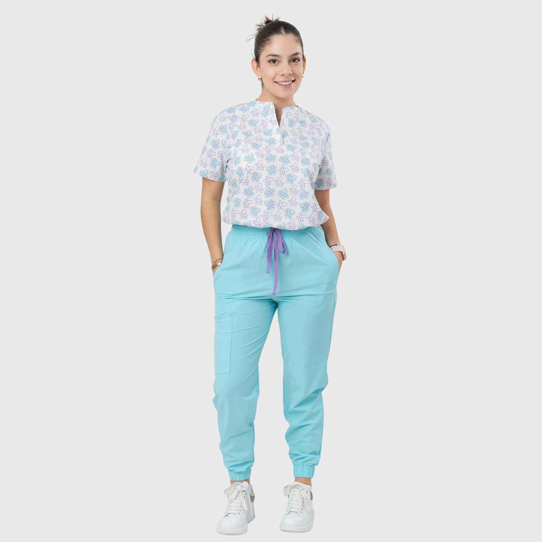 Clara Women's Hawaiian Blue Printed Scrub Set NST15