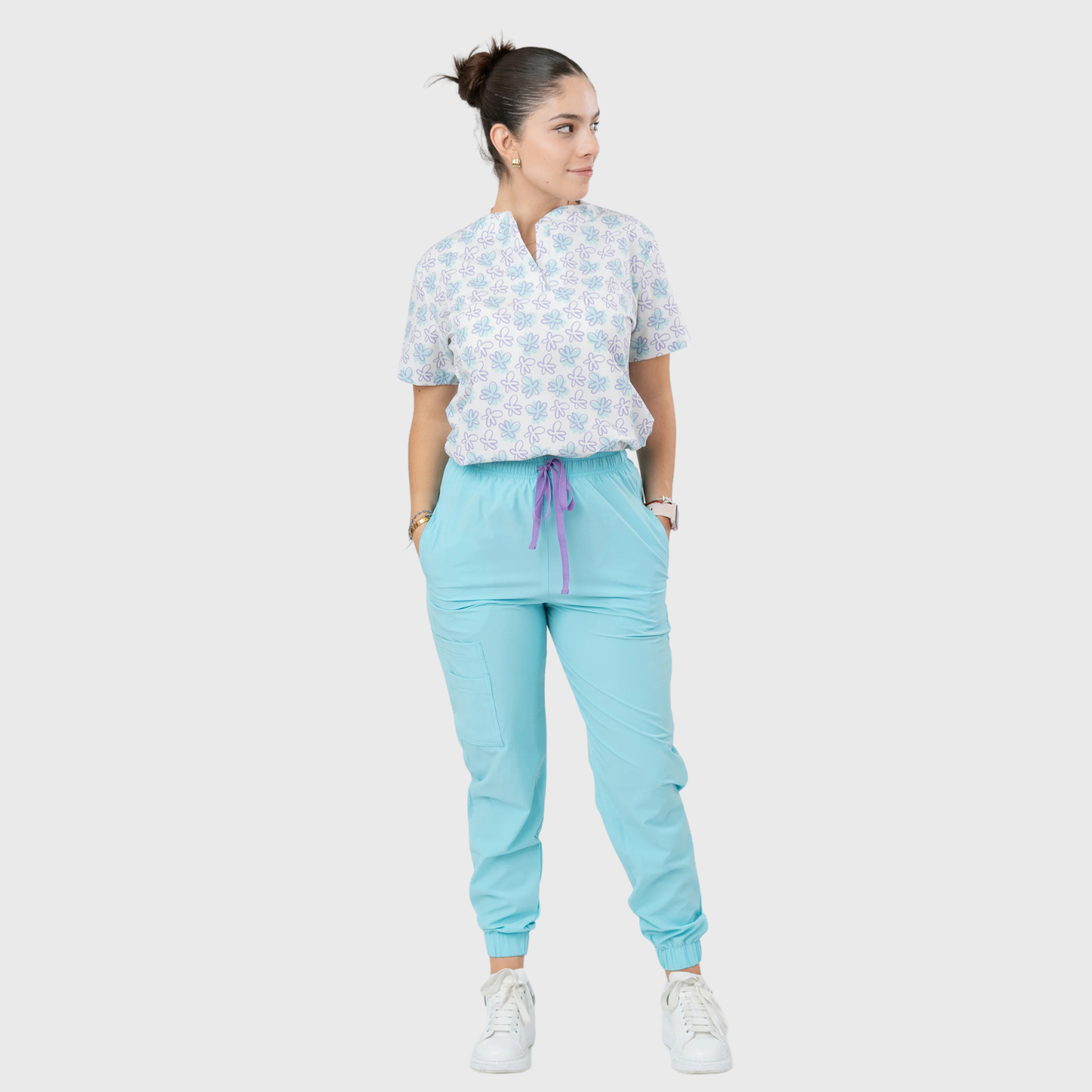 Women's Hawaiian Blue Printed Scrub Set NST15