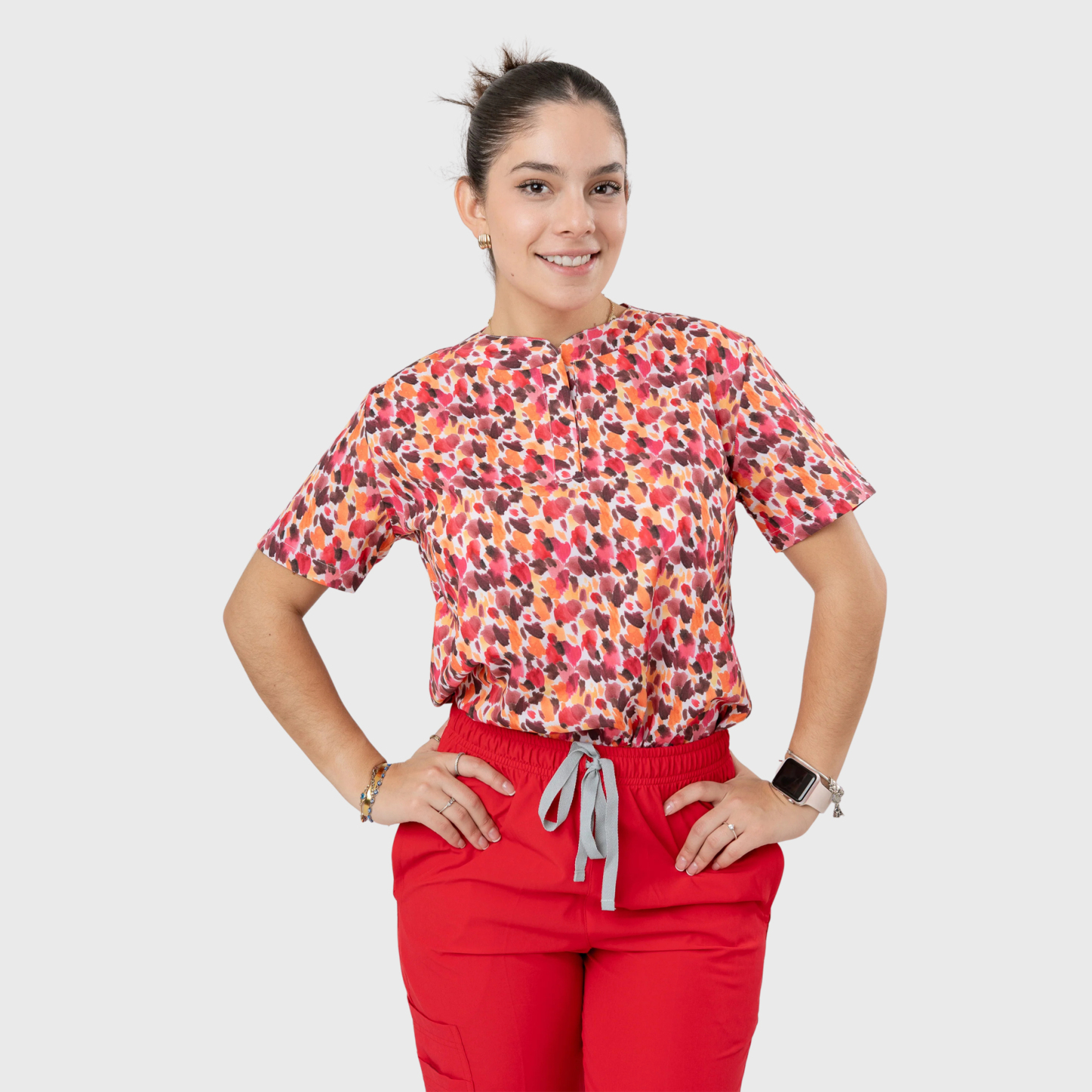 Women's Watercolor Leopard Printed Scrub Set NST18