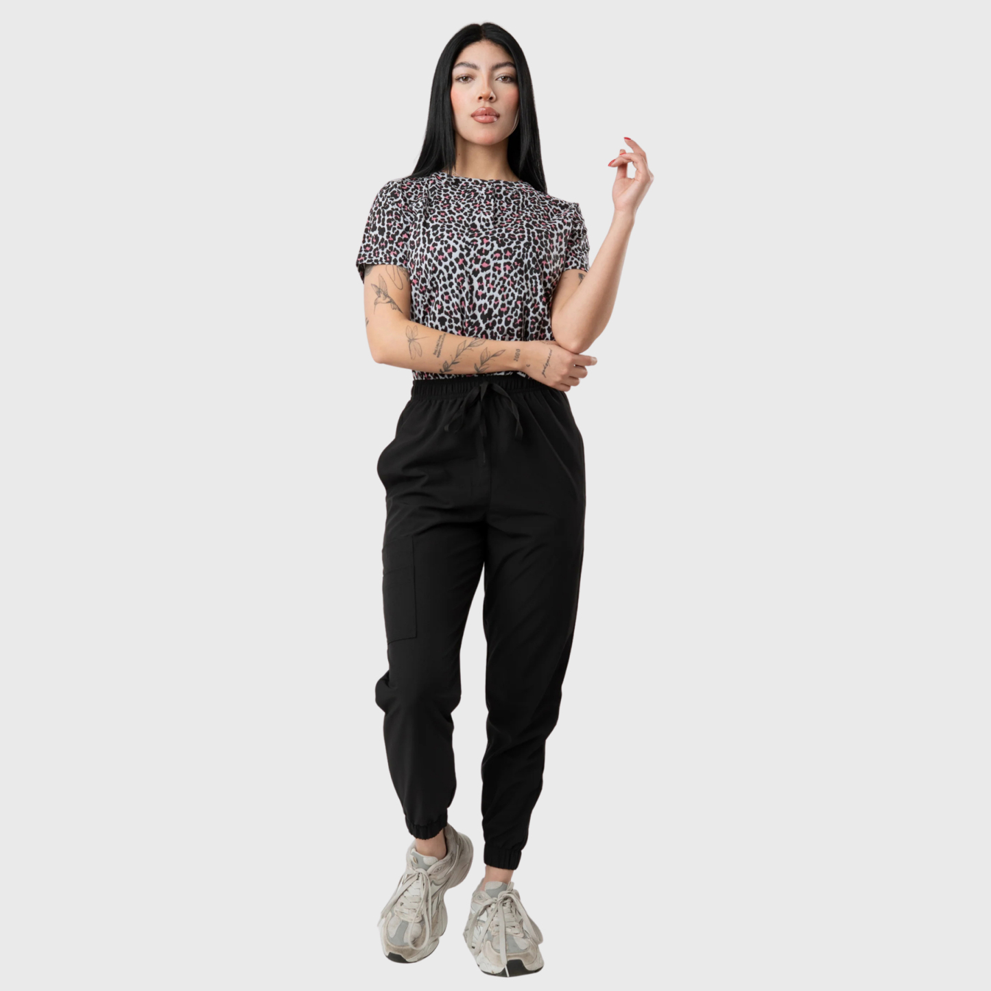 Women's Black Leopard Printed Scrub Set NST23